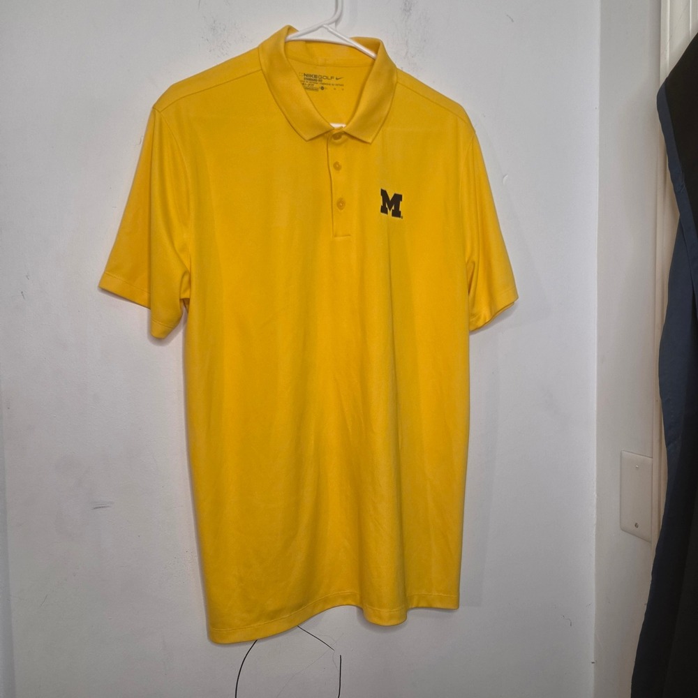 Nike Golf Michigan Wolverines Dri-FIT Polo Shirt Mens Large Yellow Short Sleeve